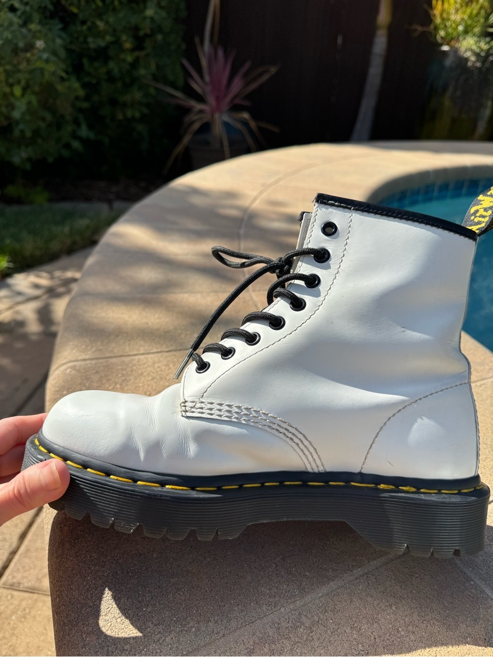 Dr. Martens White Leather Lace-Up Boots with Black Accents - Picture 9 of 15